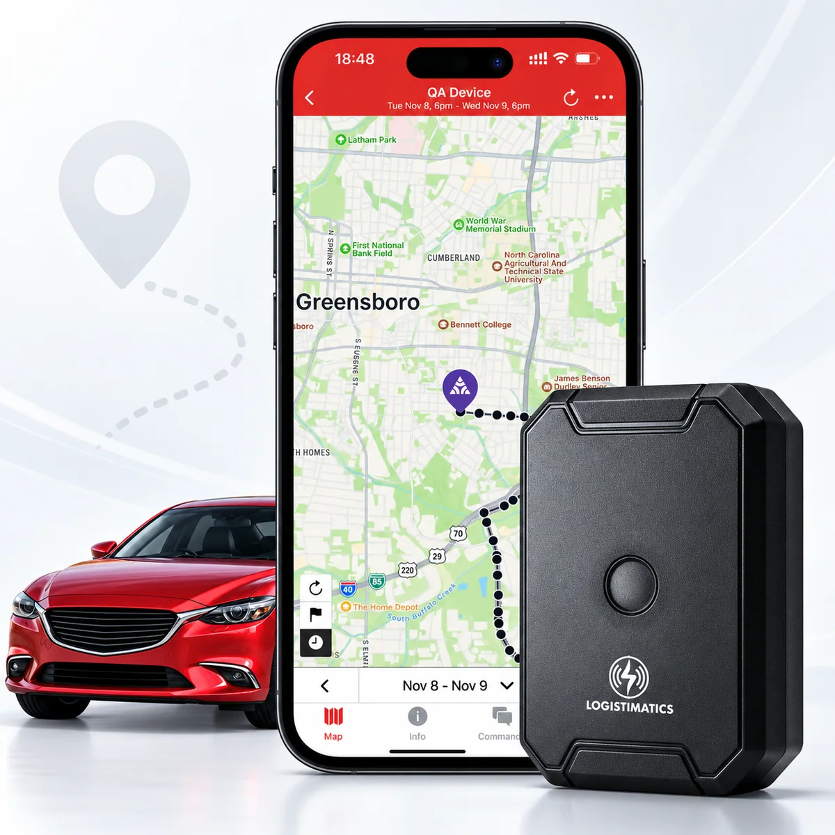 Visual perangkat GPS tracker dan aplikasi pemantauan kendaraan